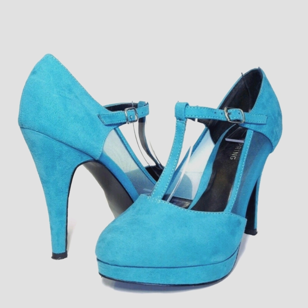 CALL IT SPRING Suede Mesh T-Bar Pumps High Heels
